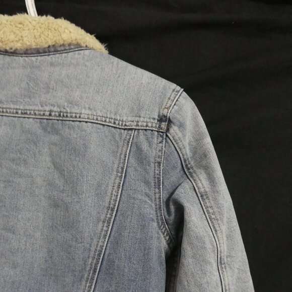 LUCKY BRAND | small | Distressed Jean Denim Sherpa Jacket | Snap Button Closure - Picture 12 of 16